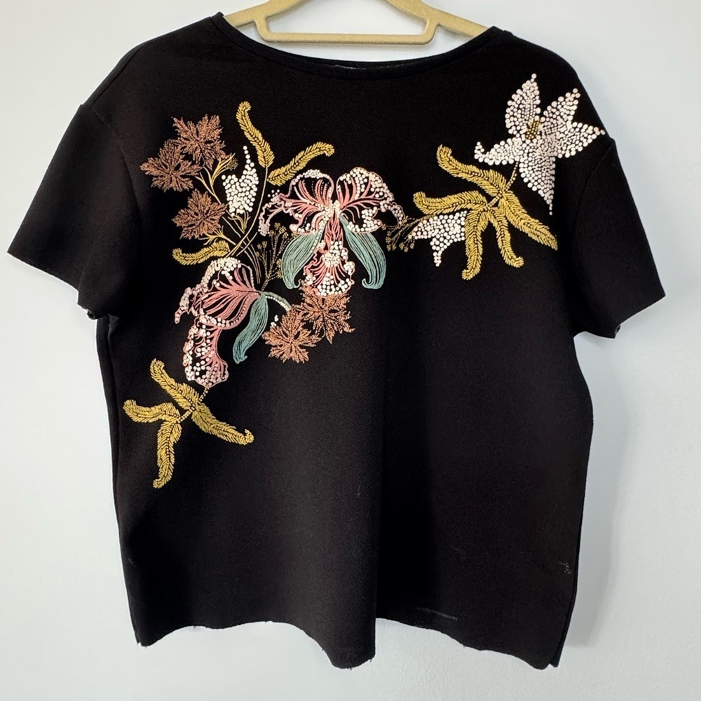 Zara Black Embellished Short Sleeve Tee - Picture 5 of 13